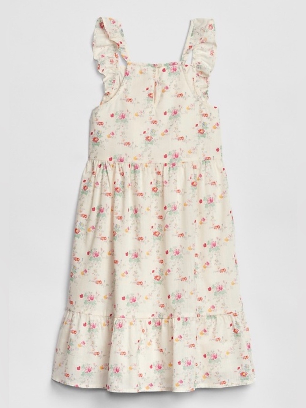 GAP Kids Cream Cotton Cottagecore Trapeze  Floral Ruffle-Strap Sundress Size 8-9